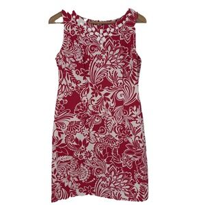 Pappagallo Dress Womens 10P Pink Floral Scoop Neck Beaded Shift Cotton Petite